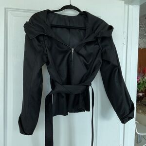 Gianfranco Ferre Black Jacket With the hood, Silk/Viscose, size 40